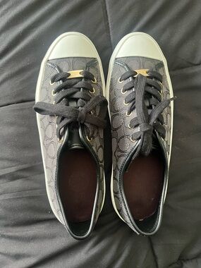 Coach Black Signature Canvas Low-Top Sneakers with Gold Accents